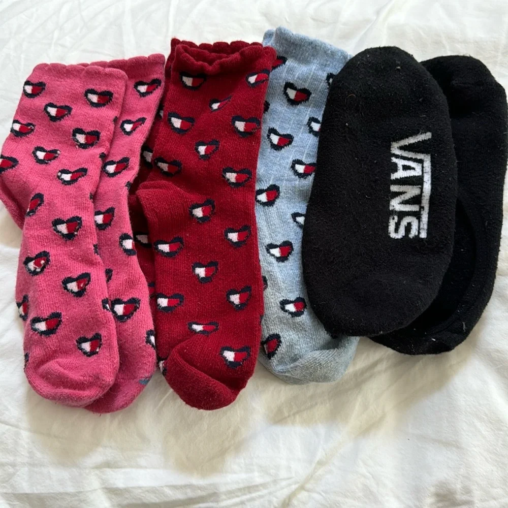 Girls sock bundle. Three pair Tommy Hilfiger girls socks and one pair Vans peds.